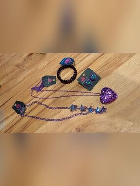 paparazzi Purple Iridescent Star Necklace, Heart Necklace And Earrings And Brace